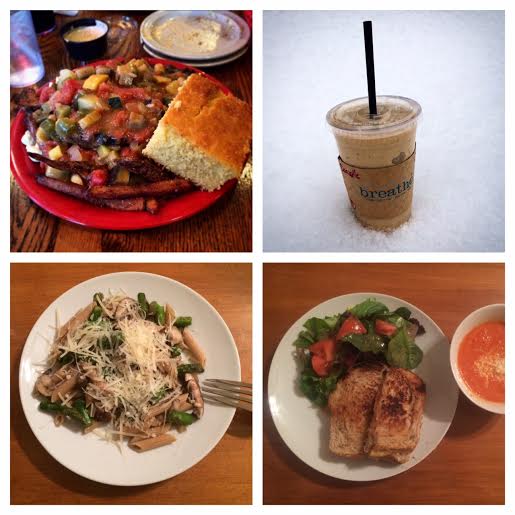 Sticky Icky Plate, Breathe Smoothie, Pasta w. asparagus & mushrooms, and Gouda grilled cheese w. tomato soup!